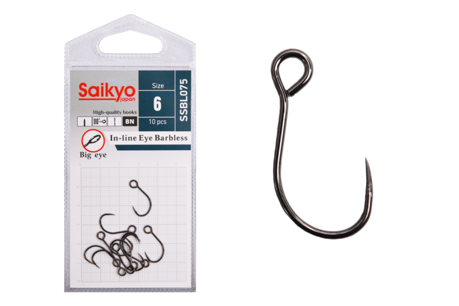 Крючки Saikyo SSBL075-BN IN-LINE EYE BARBLESS №6 (10 шт.)