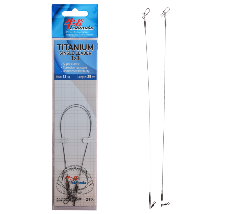 Поводок Ushiwaka Titanium Single UTS12512, 1х1, 12кг/25см, 2шт
