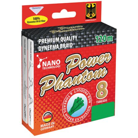 Шнур Power Phantom 8x, 120м, зеленый, 0,30мм, 35,7кг