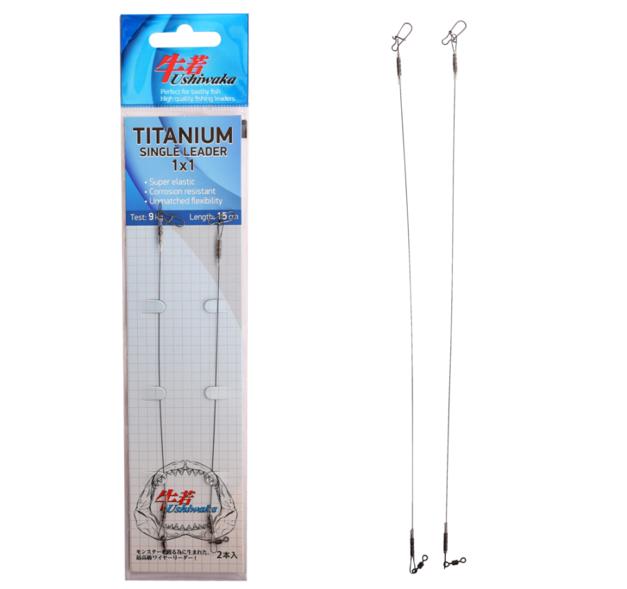 Поводок Ushiwaka Titanium Single UTS11509, 1х1, 9кг/15см, 2шт